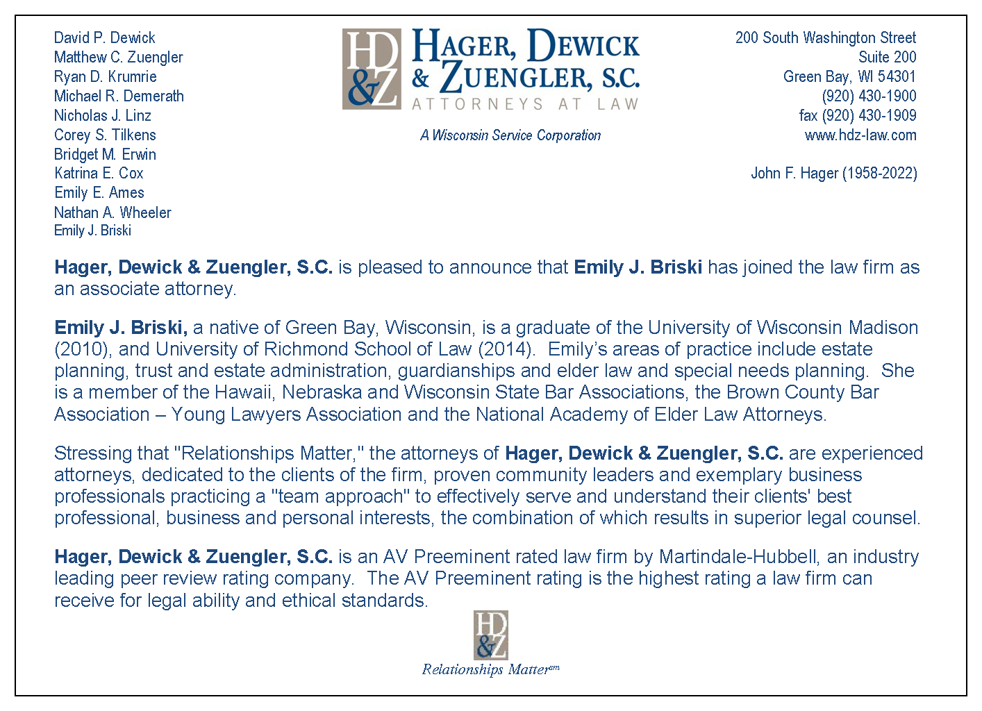 Emily J Briski Announcement